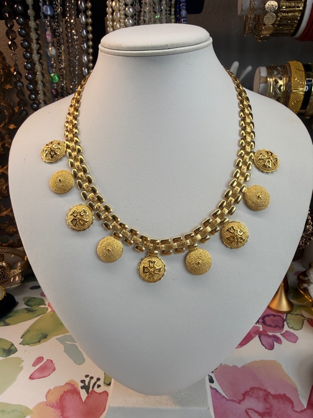 Vintage Style Gold Coin Charm Chain Necklace